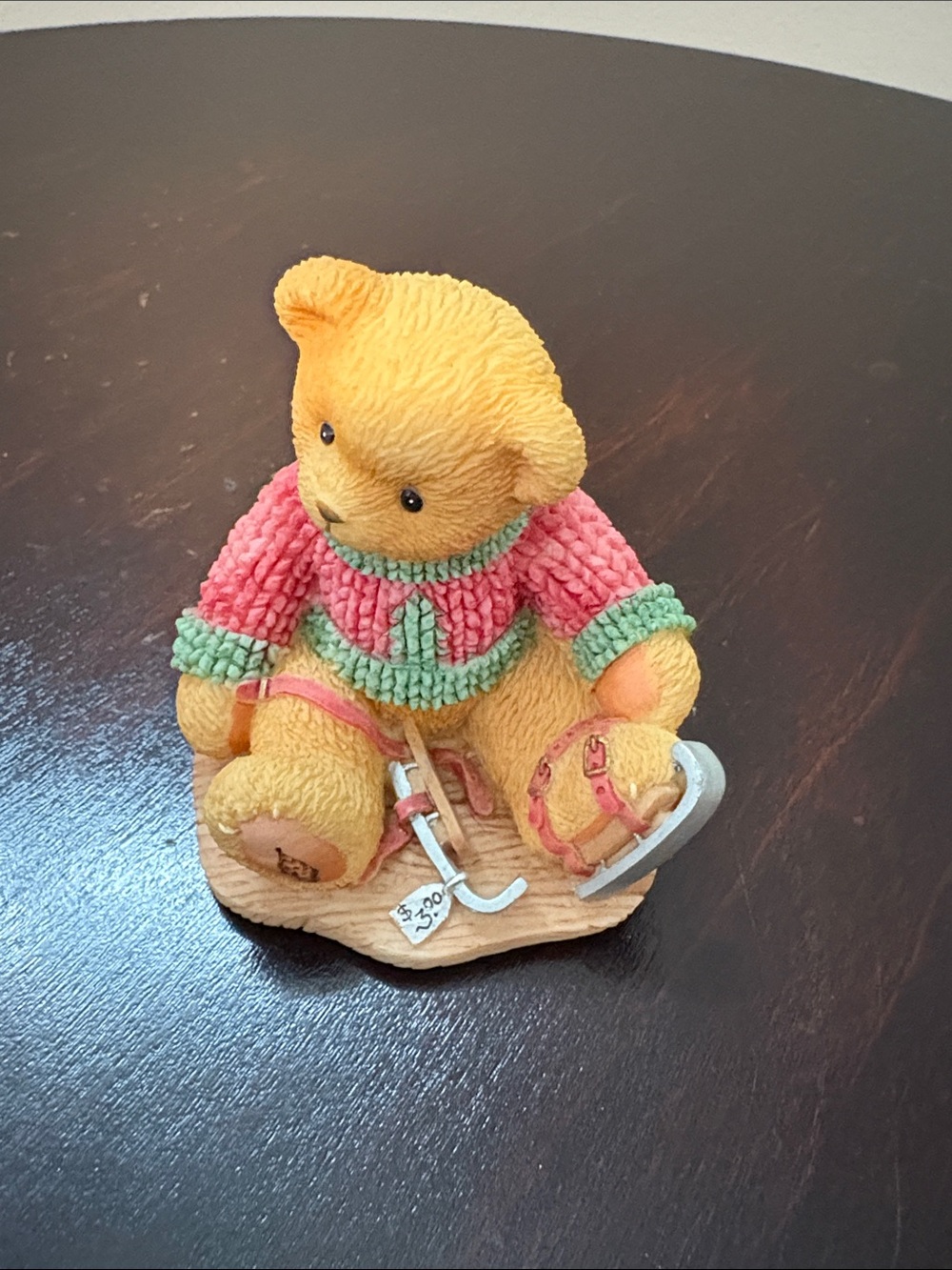 Cherished Teddies Yellow Bear with Pink & Green Sweater with Ice Skates